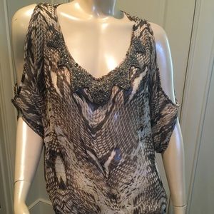 Cache cold shoulder XL blouse 100% silk